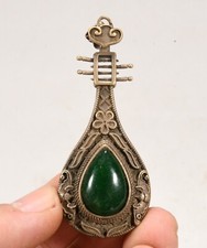 Miao Silber Inlay Edelstein Ru Yi Ruyi Pipa Fledermaus Tier Amulett Anhänger