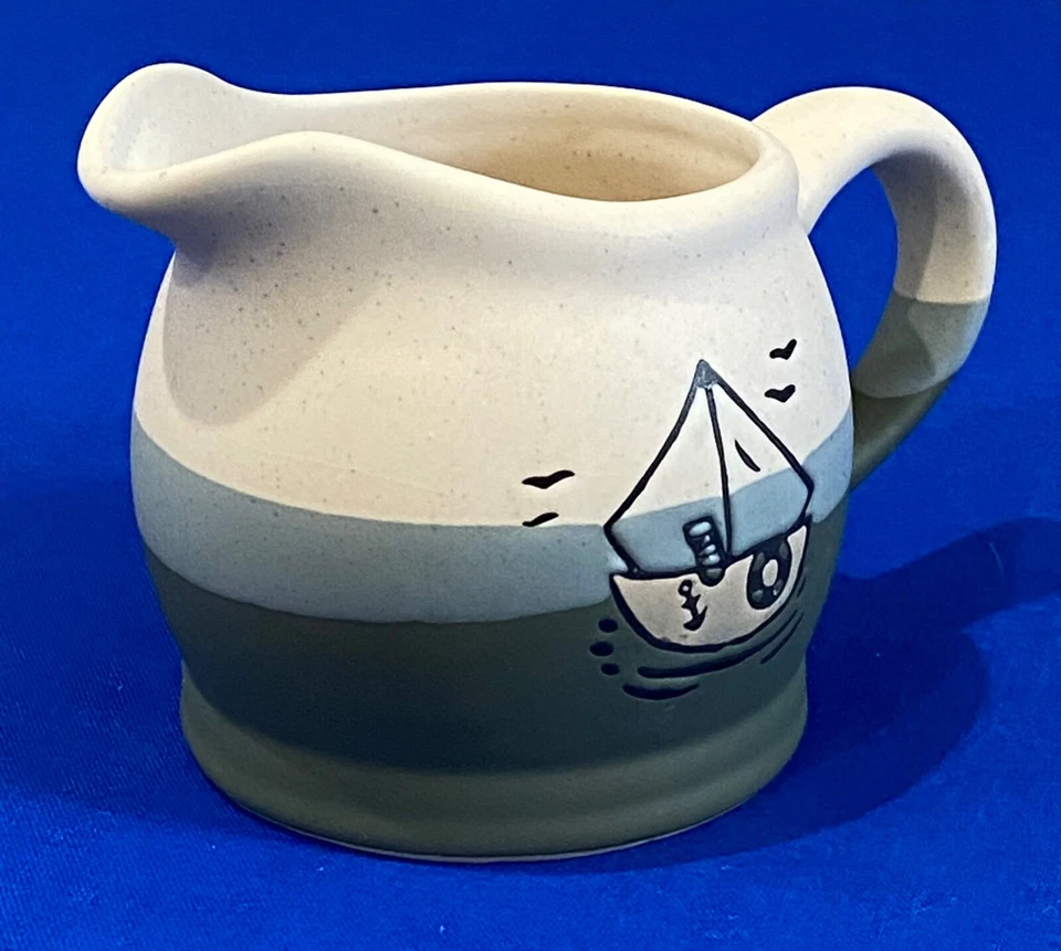 Nueva taza crema estilo capa piedra artesanal con mango/diseño velero Foto 3 de 4