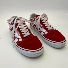 VANS Old Skool Low Red Checkerboard Sneakers Suede Canvas Unisex M 7.5 W 9