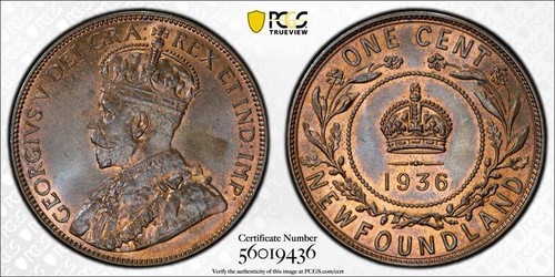 1936 Newfoundland Large Cent PCGS MS64BN Lot#G050 Choice UNC!