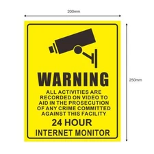 1PC Warning Sign Sticker CCTV Security Camera System Sticker Decal 250mmx200mm  