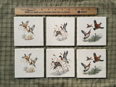 Vtg BIRD WILD LIFE CERAMIC Tiles 4-1/4” 2 Each 6 TTL Near
