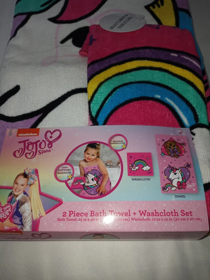 Juego de toallas y paños de baño JoJo Siwa de 2 piezas de Nickelodeon NUEVO con etiquetas Foto 3 de 4