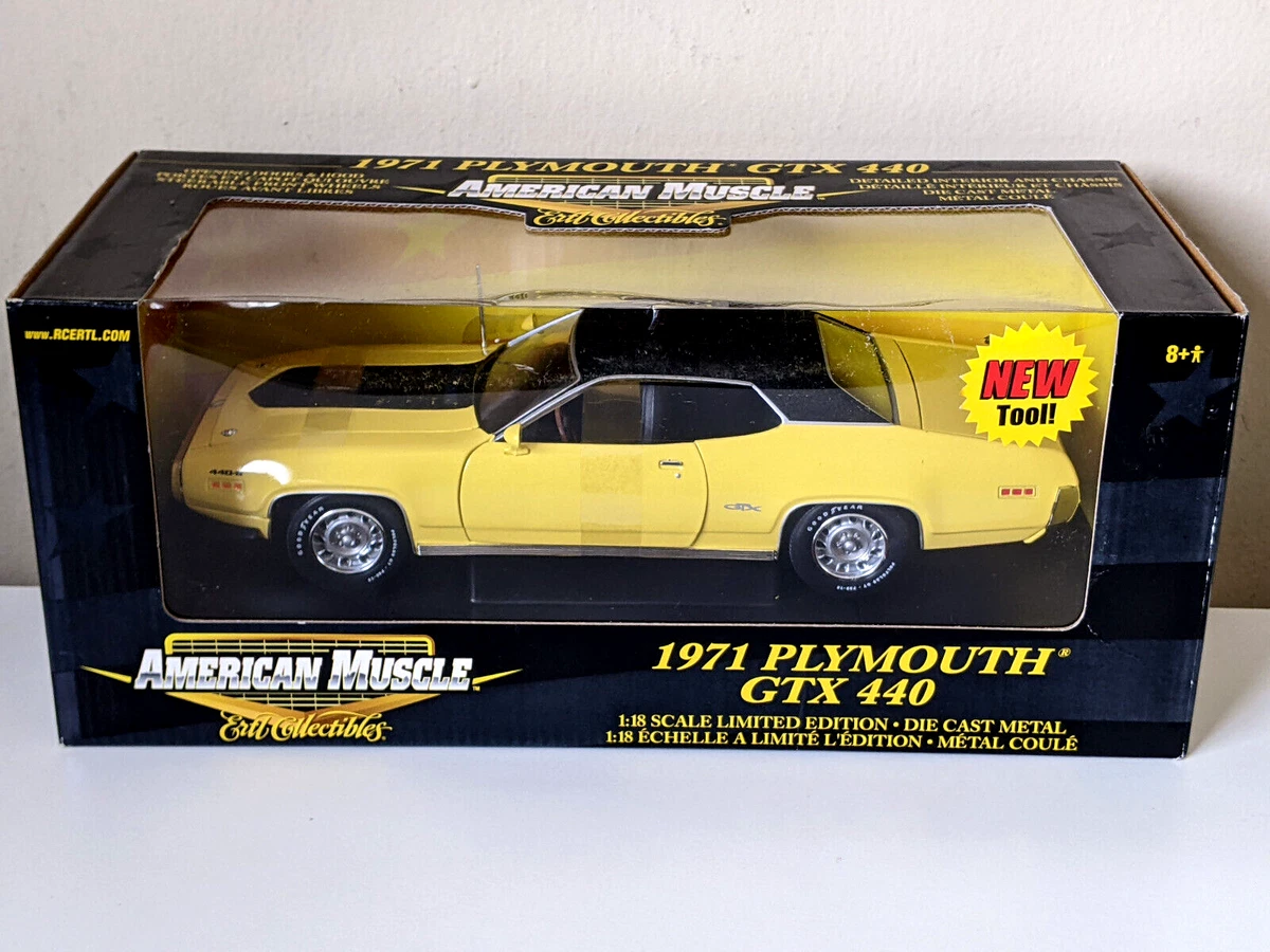 Ertl American Muscle 1971 Plymouth GTX 440 YELLOW 1/18 Scale Diecast Model - NIB
