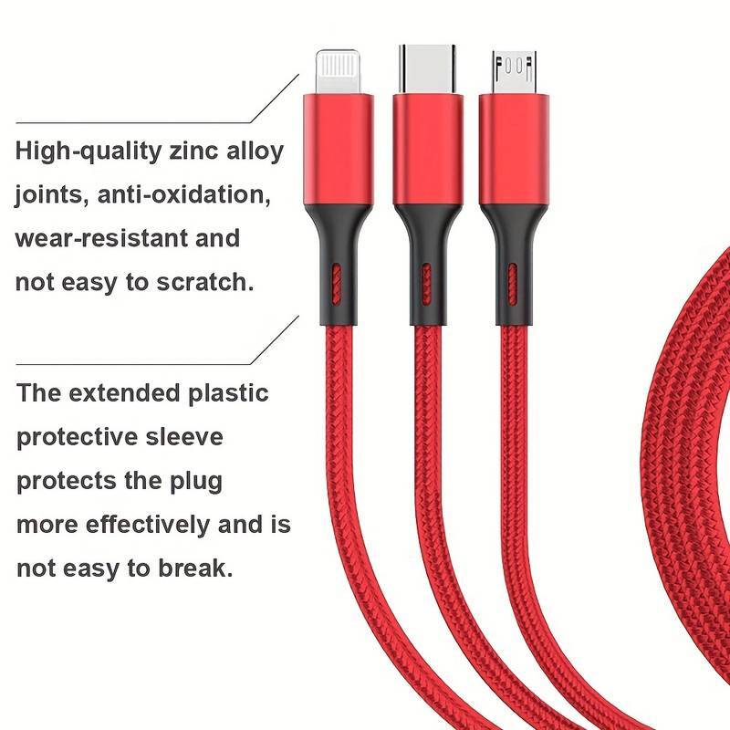 3 In 1 Fast Charging Cord Cable Charge For IPhone Android Micro USB