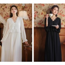 Robe Da Notte Donna Notte Pigiama Volant Pizzo Floreale Nero Modal Retro