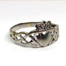 Openwork Solid 14K White Gold CLADDAGH Ring size 8.75 friendship love loyalty