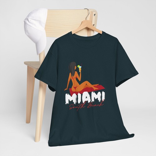 Miami Beach South Beach Unisex Heavy Cotton Tee T-Shirt 'Miami South Beach' - Picture 4 of 118