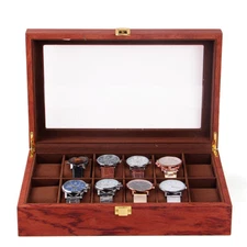 Solid Light Wood Watch Box Organizer with Glass Display Top Case 12 Slots NEW US