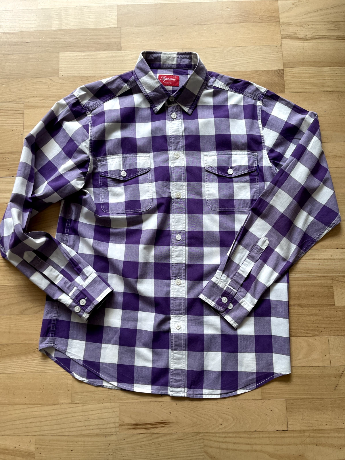 Chemise en coton Supreme   Chemise à carreaux violet/blanc   Large