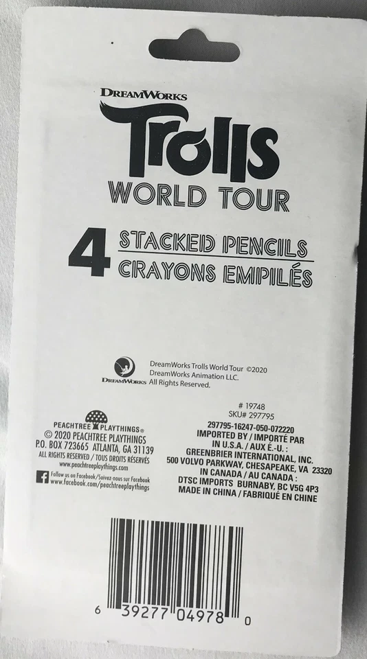 Lápices apilados Trolls World Tour nuevos contiene 4 favores de fiesta/revestimiento de medias Foto 2 de 2