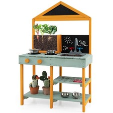 Kids Kitchen Playset Outdoor Mud Kitchen w/Root Viewer Planter Removable Sink