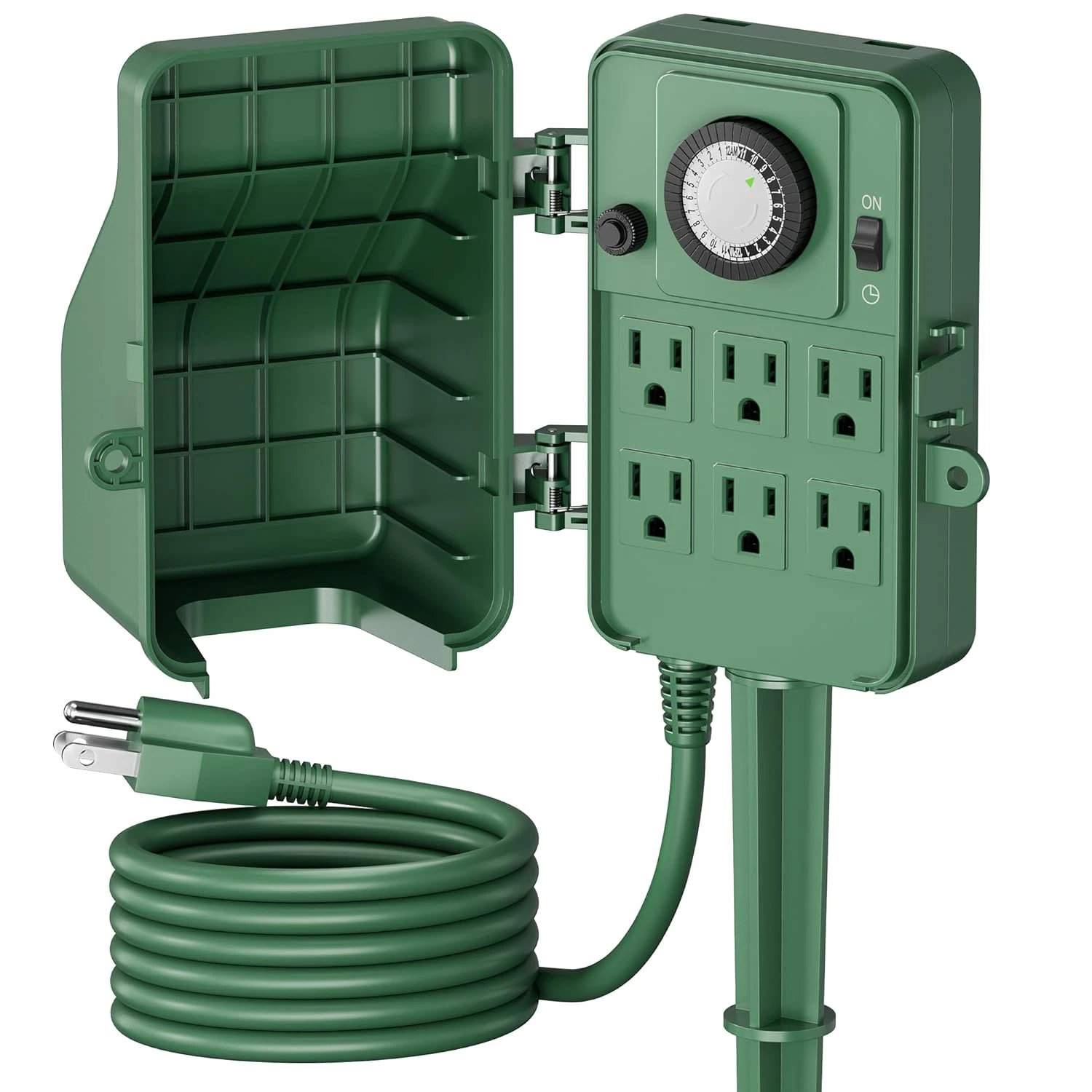 Estaca Con Temporizador Para Exterior 6 Enchufes Timer De 24 Horas Impermeable