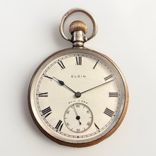 Elgin 293 USA 16s Pocket Watch HM 1924 Sterling Silver Case RUNS