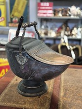 Antico secchio/navetta vittoriano in rame appannato elmetto carbone 50x50x30 cm