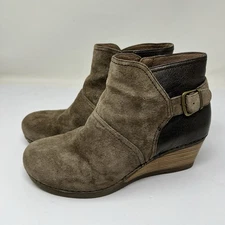 Dansko Shirley Ankle Boots Women’s 41 10 Beige Suede Leather Wedge Stacked Heel