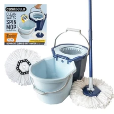 Casabella Spin Mop System with Extra Mop Head Refill - Two-Bucket Design with...