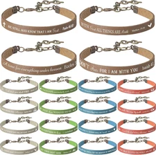 Jeyiour 40 Pcs Bible Verse Bracelets Bulk Christian Gifts for Teen Leather 
