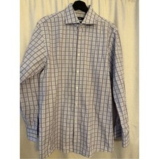 Hugo Boss Sharp Fit Dress Shirt 17 34/35 Purple Plaid Check Button Front Men