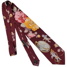 NWOT Leonard Paris Tie Italy No.502501 Mens 100% Italian Silk Red Floral Tie