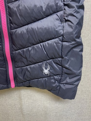 SPYDER FULL ZIP HOODED MID LENGTH WINTER JACKET Girls Size S (7-8) PUFFER Black - Picture 3 of 10