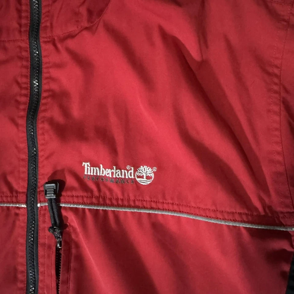 Timberland Jacket Mens Large Red Black Hooded Full Zip Performance Windbreaker - Image 3 of 4