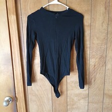 Women s Black Long Sleeve Bodysuit Size Small Half Zip Rayon Spandex Stretch