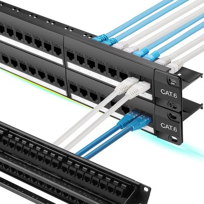 Rapink 48 Port Cat6 Patch Panel with Inline Keystone 10G Support, Pass-Thru C...