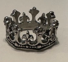Royal Crown Stainless Steel Fleur de Lis Ring Size 10 Gothic Silver Cosplay