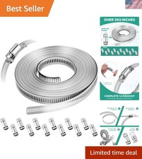 Professional 32.81Ft Adjustable Hose Clamp Band with 12 Fasteners - Rust-Proof