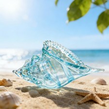 Hand Blown 9.9" Glass Conch Seashell Figurine - Coastal Home Decor Art Sculpture