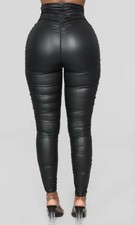 Fashion Nova Black Faux Leather Leggings Pants Women Size S/M High Waist
