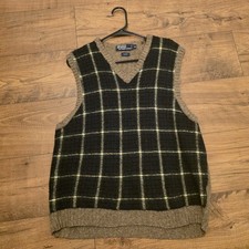 Vintage 90's Ralph Lauren Polo Men's Silk  Wool Plaid Sweater Vest Size XL