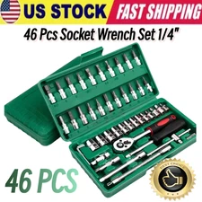 46 Pcs Socket Wrench Set 1/4" Drive Ratchet Metric Kit Garage Car Repair Tool US