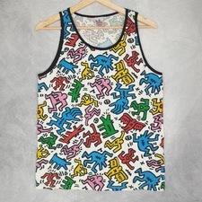 Junk Food Keith Haring Tank Top Shirt Mens Small Multicolor Graphic Art USA Made