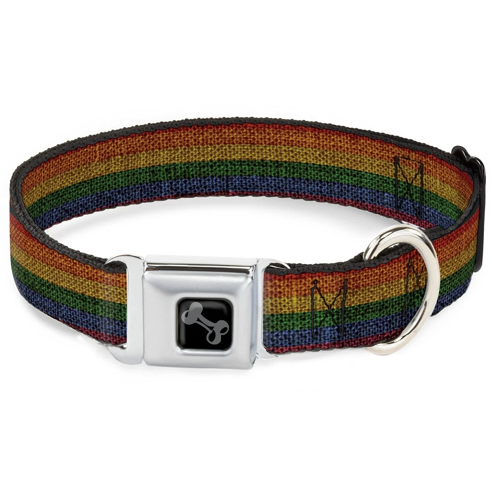 Dog Collar Bone Burlap Texture Rainbow Large 15-24" (US IMPORT)