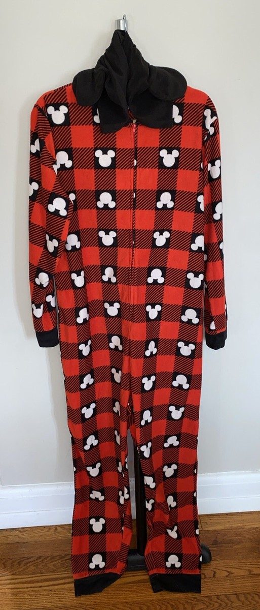 Disney 100 Yr Mickey Mouse Ears One Piece Pajamas Unisex M Full Zip AOP  Fleece