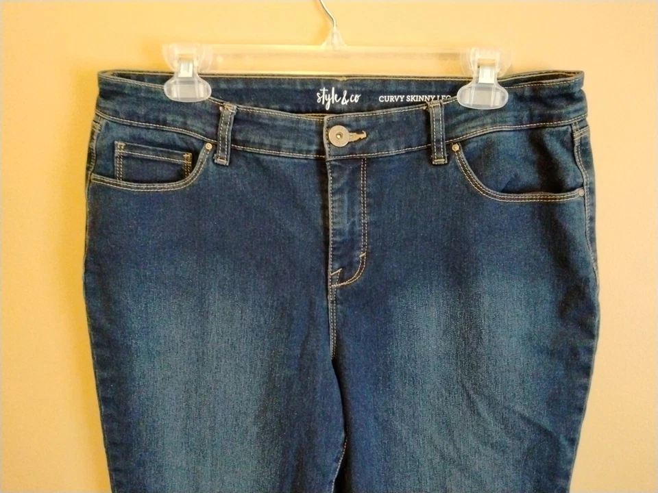 Style&Co. Mujer 12L - 32x32 Vaqueros Vaqueros Curvilíneos Ajustados Cremallera Lavado Oscuro 5 Bolsillos Foto 3 de 4