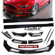 Front Bumper Rear Lip Spoiler Side Skirt For Ford Mustang Glossy Black Body
