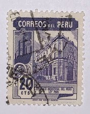 Travelstamps: Peru Stamps 20c Industrial Bank of Peru Used NG Handstamped