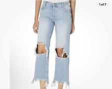 Free People We The Free Womens 29 Maggie Jeans Mid Rise Straight Leg Button Fly