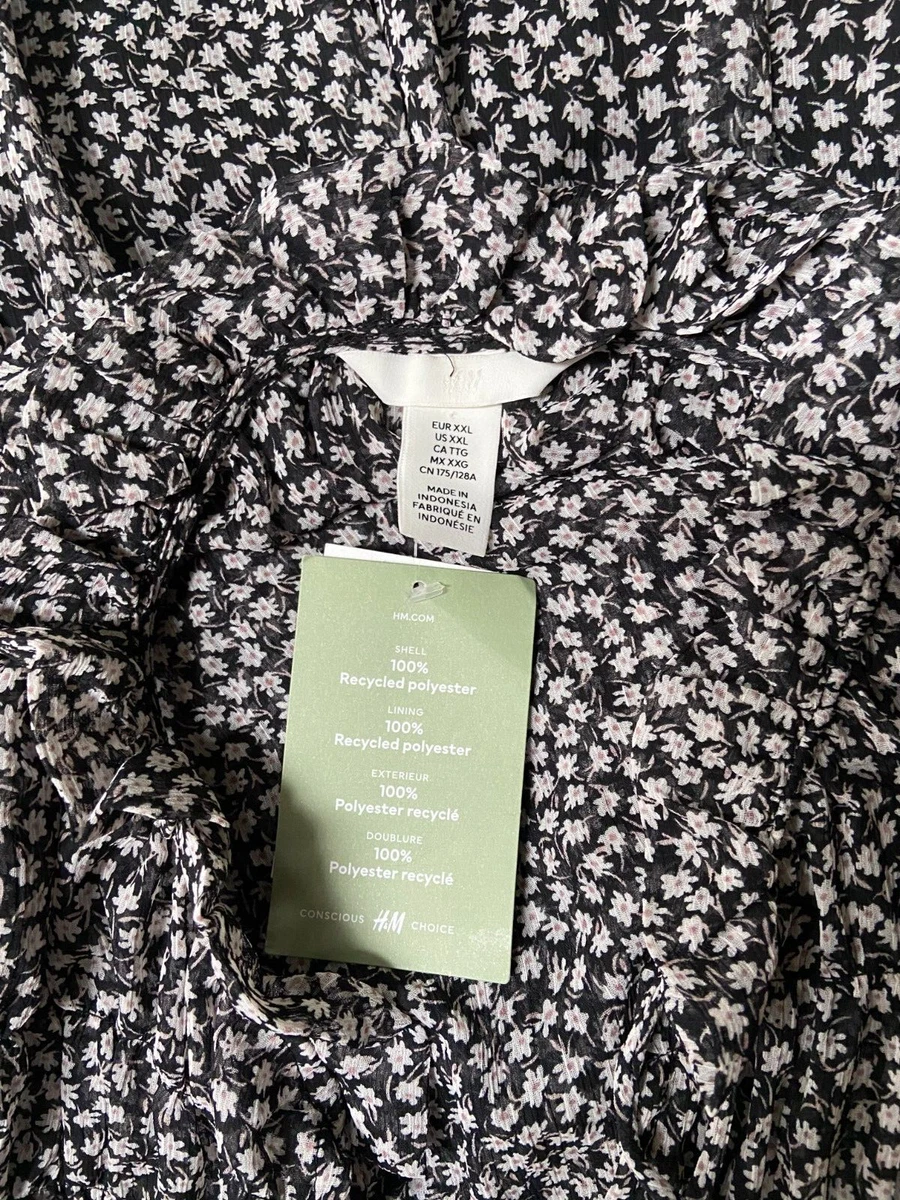 MAXI DRESS BY H M IN BLACK DITSY FLORAL PRINT LONG SLEEVE RAFFLED