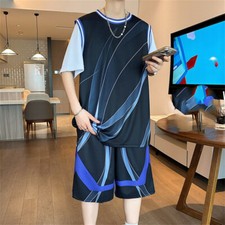 Mens Tracksuit 2-Piece Set Short Sleeve T Shirt Shorts Sweatsuit Outfit Set
