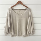 Altar'd State Women's Beige Balloon Sleeve Waffle Knit Thermal Sweater Top Small