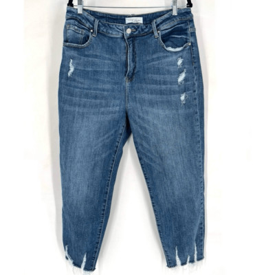 Risen Jeans Women's Distressed Frayed Hem Ankle Denim Blue Medium Wash Size 18