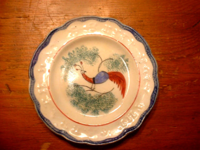RARE Antique 19thC English Hand Painted Peafowl Spatterware Sabath Day Plate