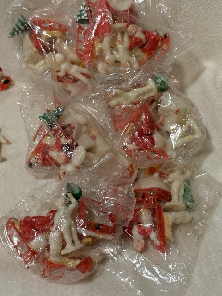 Large Lot Vintage Christmas Plastic Figures Cake ToppersSanta Sled