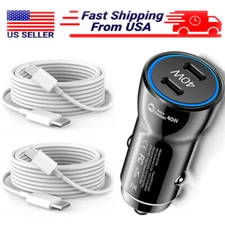 40W Dual Type-C Fast Car Charger &Type-C Cable For Samsung S25 S24 S23 S22 Ultra