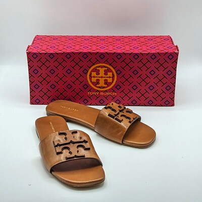 Tory Burch INES Classic Single-Band Goat Leather Slide Tan Sandal