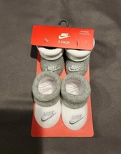 Nike Baby 2 Pk White Grey Ankle Cotton Cushion Logo Sock Booties Set Sz 0-6 MO